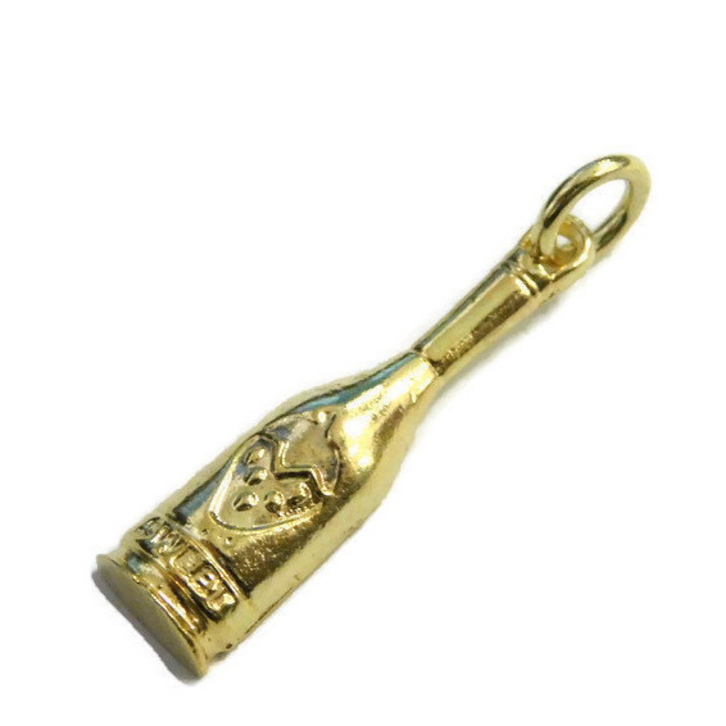 Strawberry Wine Bottle Charm Pendant 14k Yellow Gold!!